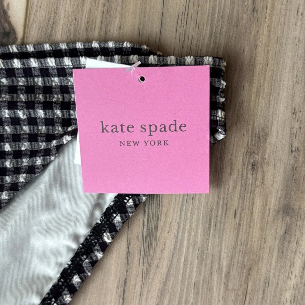 KATE SPADE Gingham Bikini Bottom Mid Rise‎ Women's Small Black White Medium New